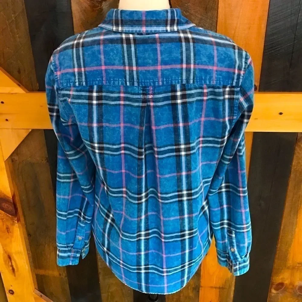 American Eagle 100% cotton plaid button down shirt size Small_5